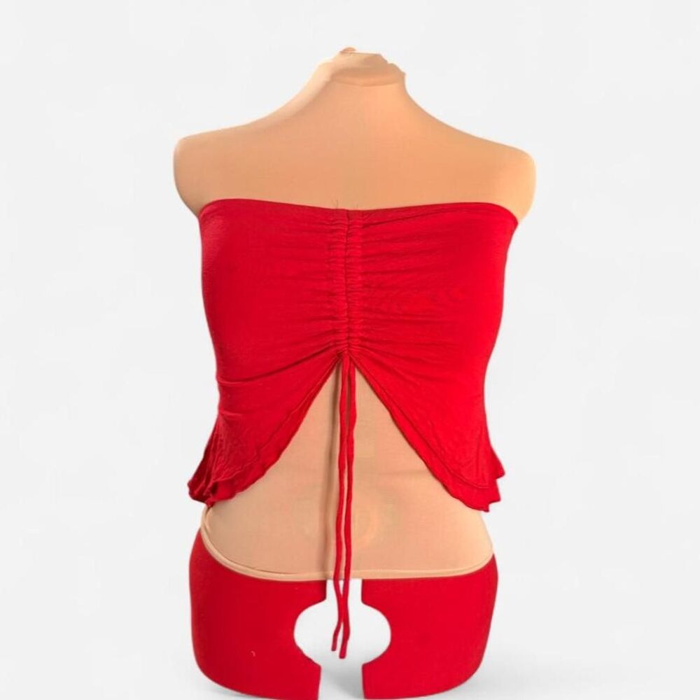 COQUETTE Y2K Gaze red ruched tie-back tube top, size M